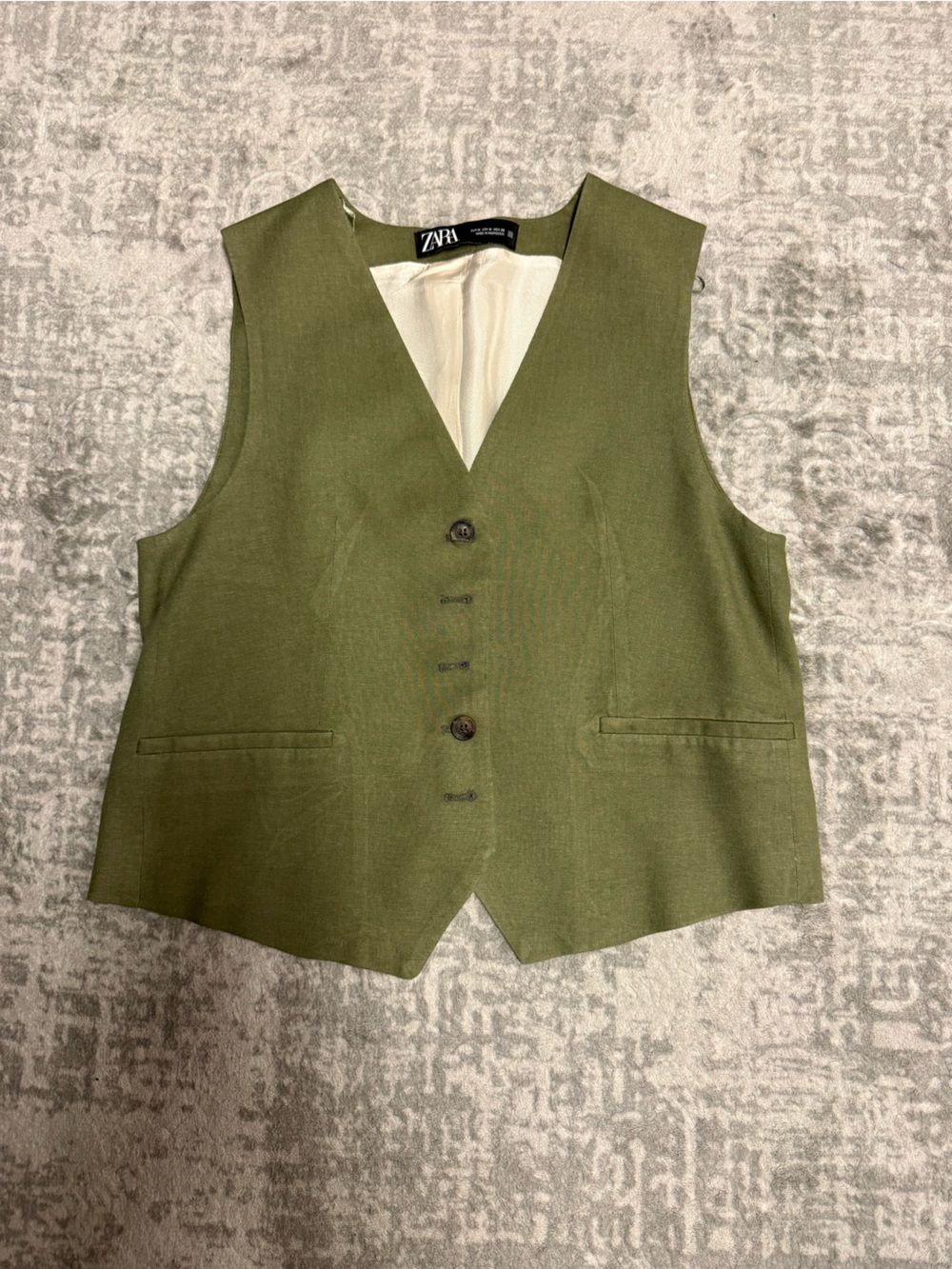 Zara Olive Green Lined Vest with Cream Interior